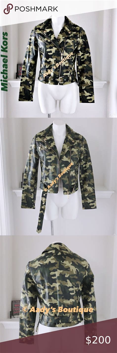 michael kors camo leather jacket|Michael Kors leather jacket women's.